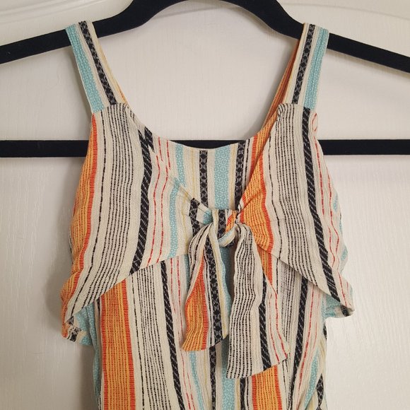 Art Class Striped Tie Front Romper - Picture 2 of 6